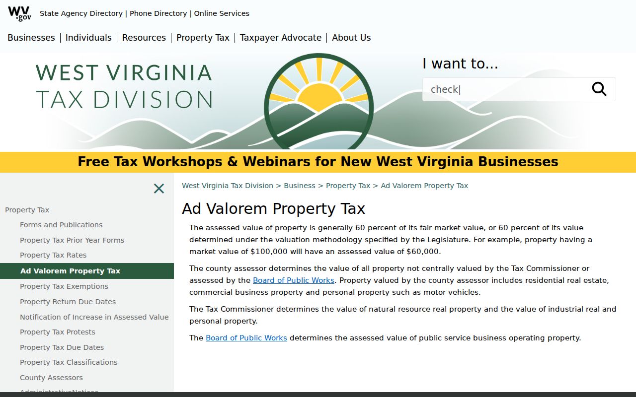 Marshall County property tax records: West Virginia 60 percent assessed-value example