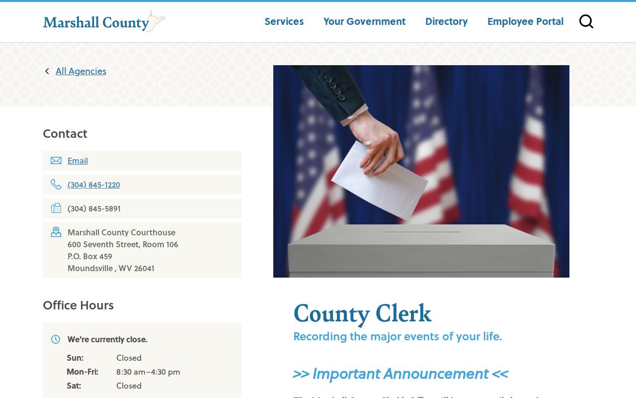 Marshall County property records: County Clerk IDX and land-book suffix instructions