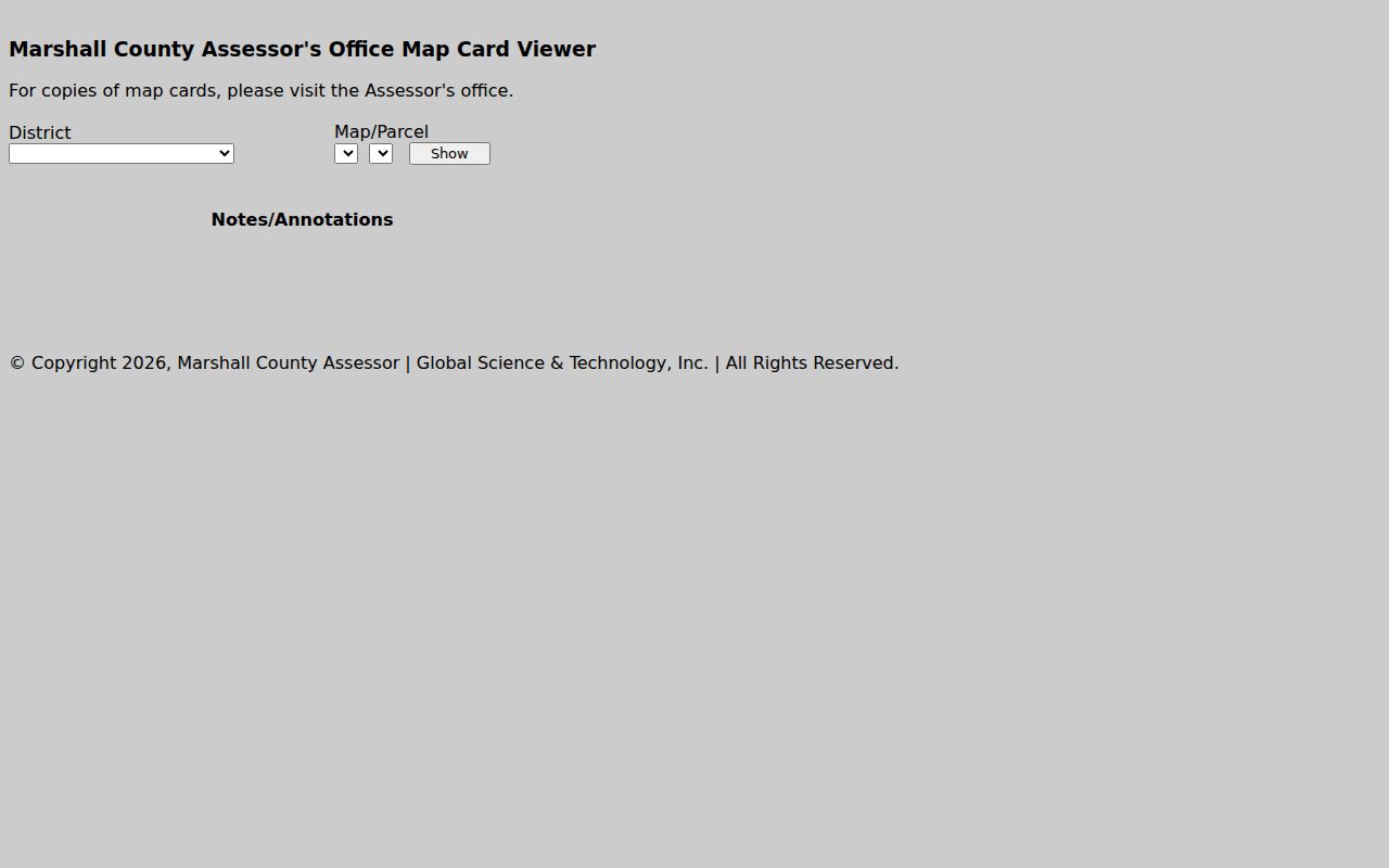 Marshall County parcel maps: Assessor map-card viewer and office copy notice
