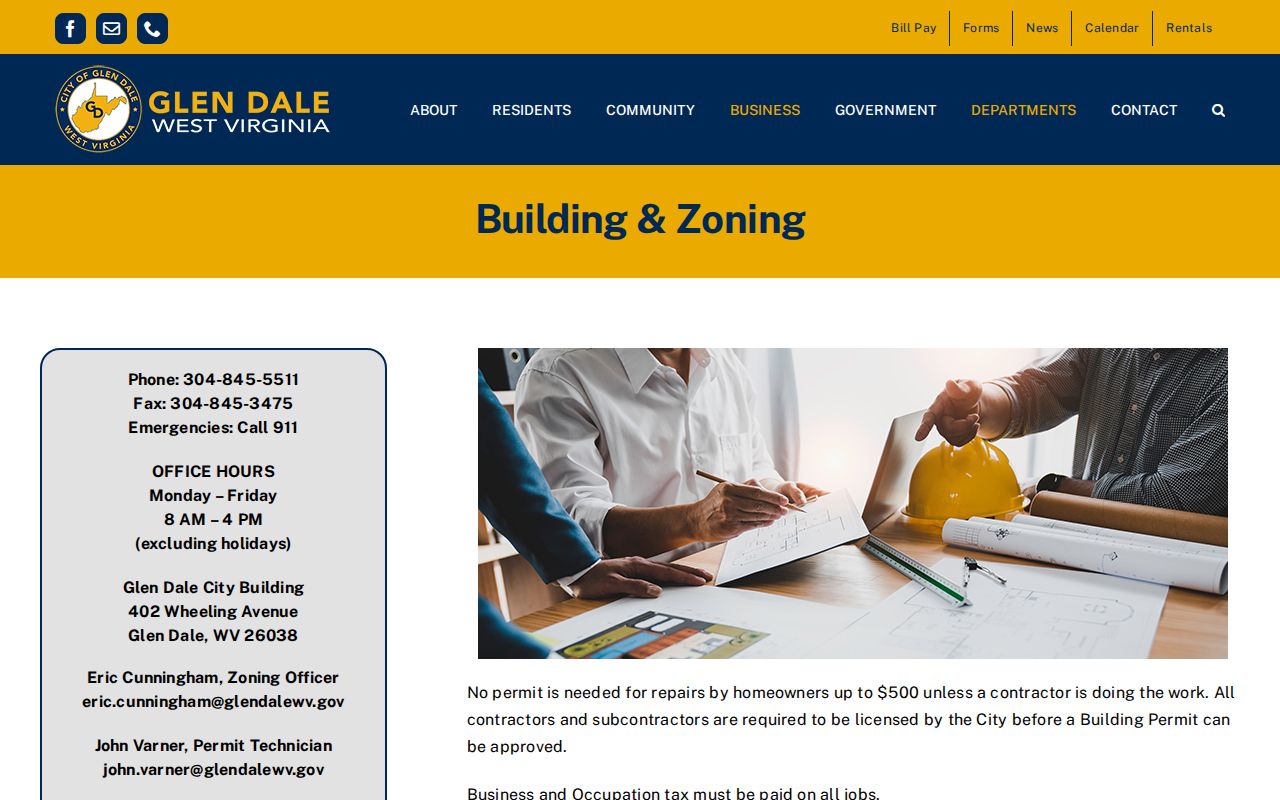 Glen Dale property records: city Building and Zoning office permit information